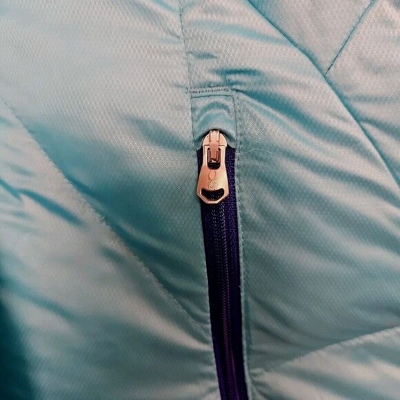 Spyder ThermaWeb Jacket Womens Large Aqua Puffer Performance Full Zip Storm Flap - Picture 12 of 12